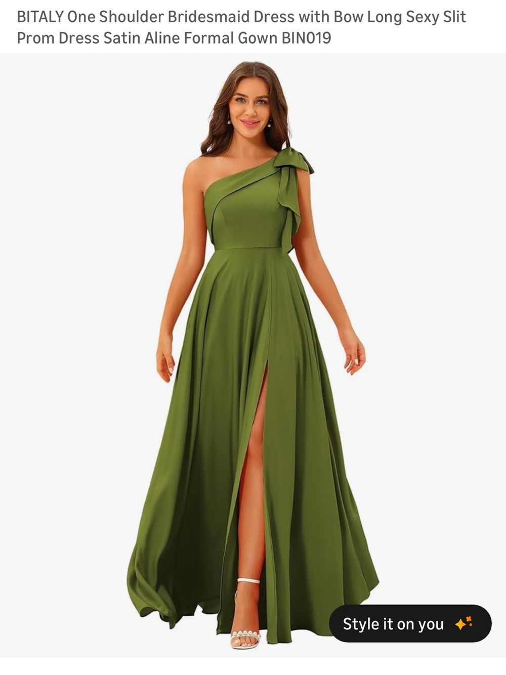 Olive One-Shoulder Bow Bridesmaid Dress